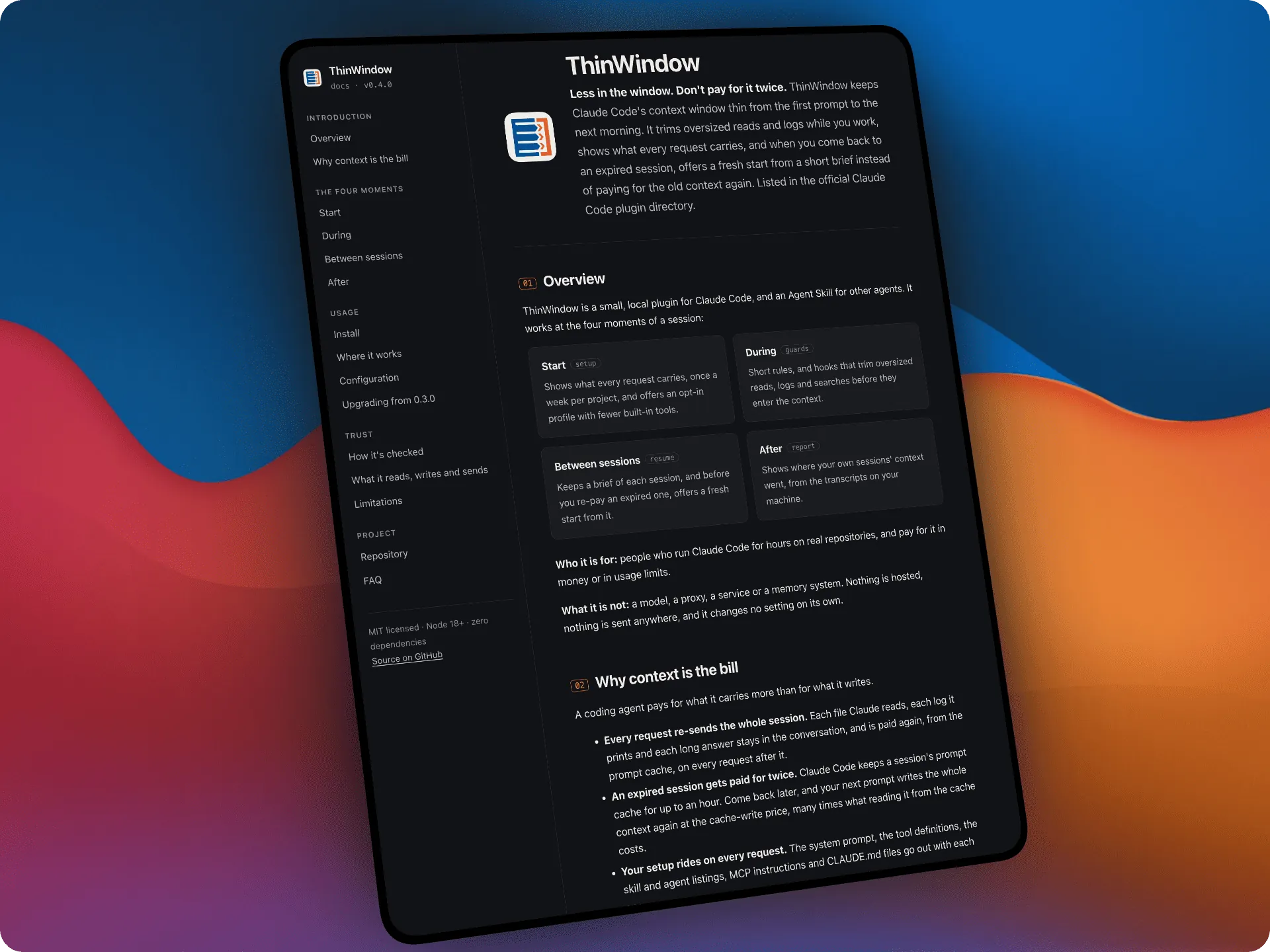 🪟 ThinWindow [Claude Code Plugin - Agent Skill - Hooks - Node.js - Measurement]